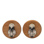 Hermes Series Round Earrings Brown Silver Wood Metal — view 2