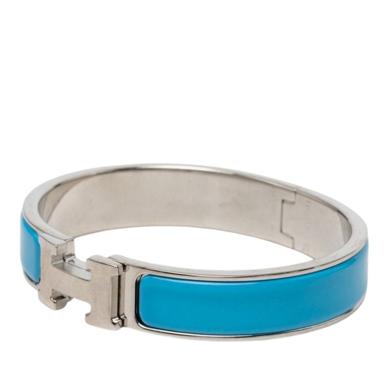 Hermes Click PM Enamel Bracelet Bangle Silver Blue Metal — view 2