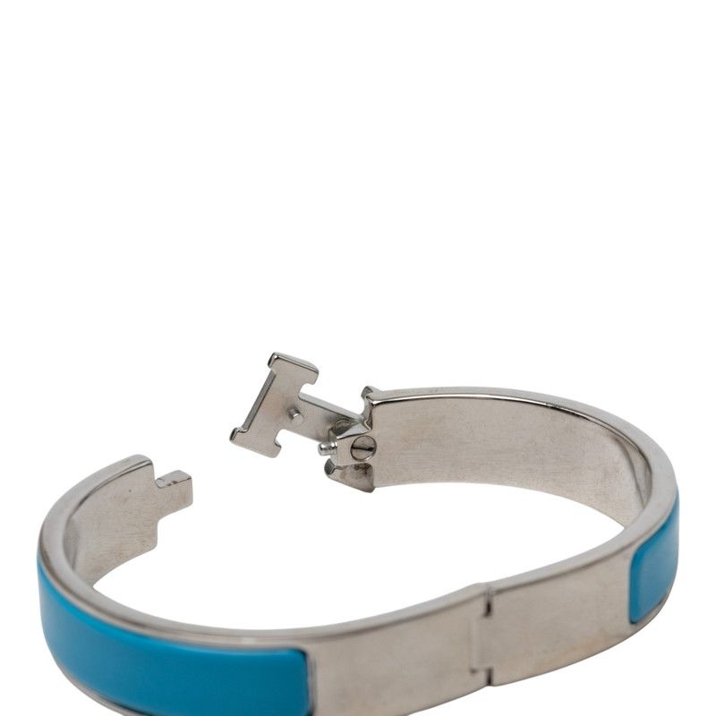 Hermes Click PM Enamel Bracelet Bangle Silver Blue Metal — view 4