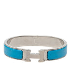 Hermes Click PM Enamel Bracelet Bangle Silver Blue Metal