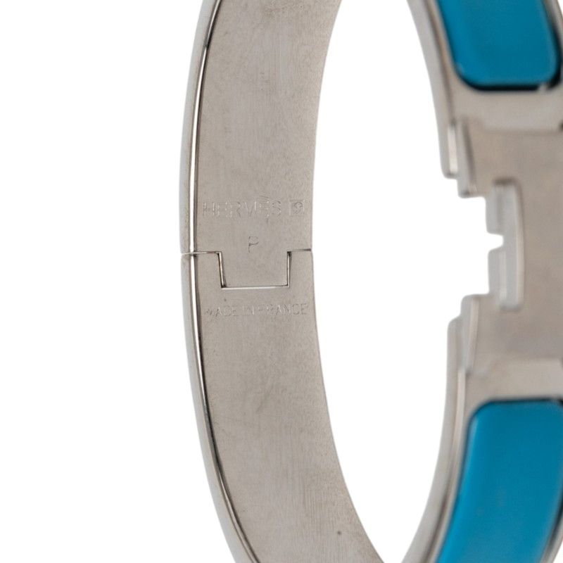 Hermes Click PM Enamel Bracelet Bangle Silver Blue Metal — view 5