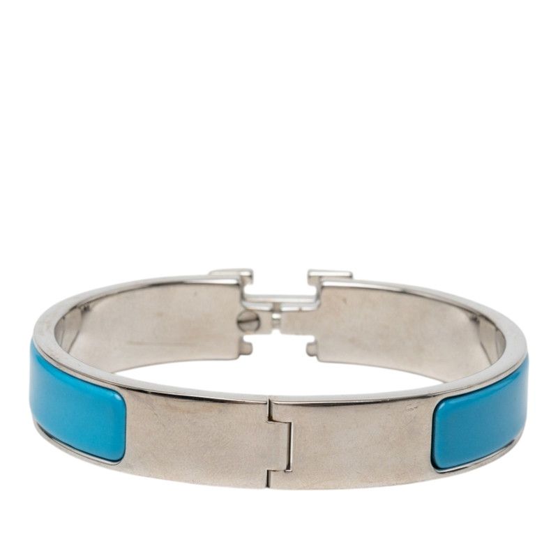Hermes Click PM Enamel Bracelet Bangle Silver Blue Metal — view 3