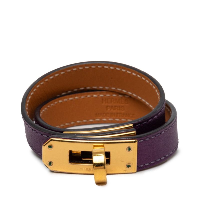 Hermes Kelly Double Tour Strand Bracelet Purple Gold Swift
