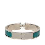 Hermes Click PM Enamel Bracelet Bangle Silver Green Metal — view 2