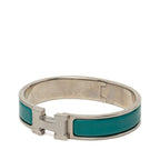 Hermes Click PM Enamel Bracelet Bangle Silver Green Metal — view 3