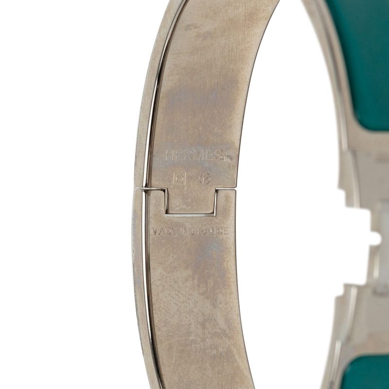 Hermes Click PM Enamel Bracelet Bangle Silver Green Metal — view 5