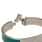 Hermes Click PM Enamel Bracelet Bangle Silver Green Metal — view 4