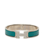 Hermes Click PM Enamel Bracelet Bangle Silver Green Metal
