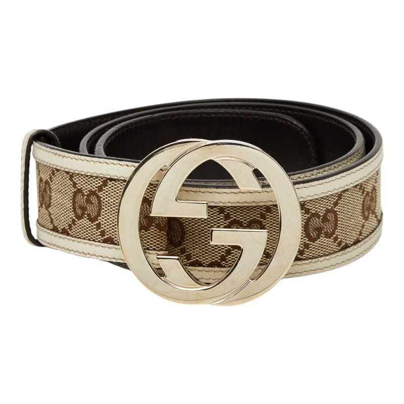 Gucci Interlocking GG Canvas Belt 85 34 Beige White