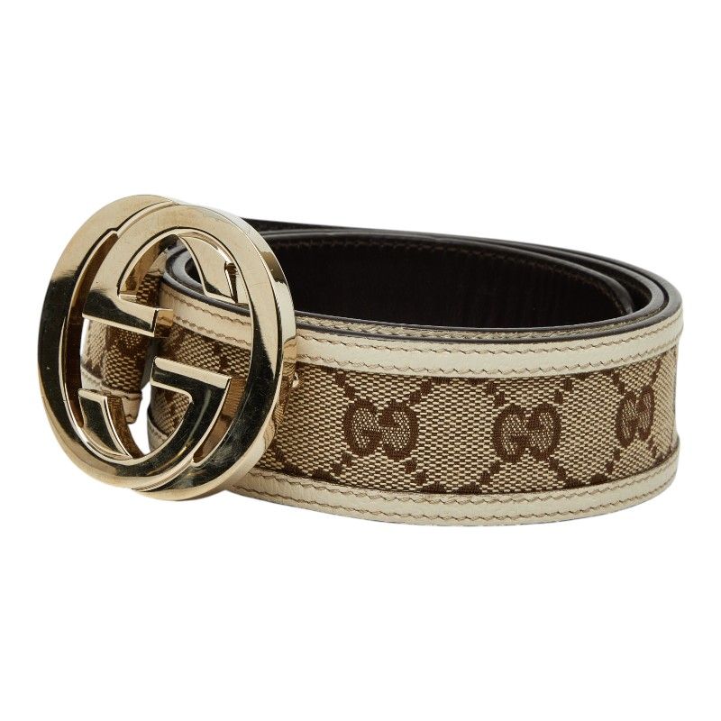 Gucci Interlocking GG Canvas Belt 85 34 Beige White — view 2