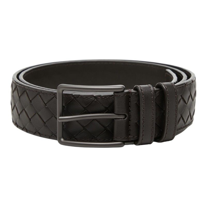Bottega Veneta Intrecciato Belt 85 Dark Brown Leather