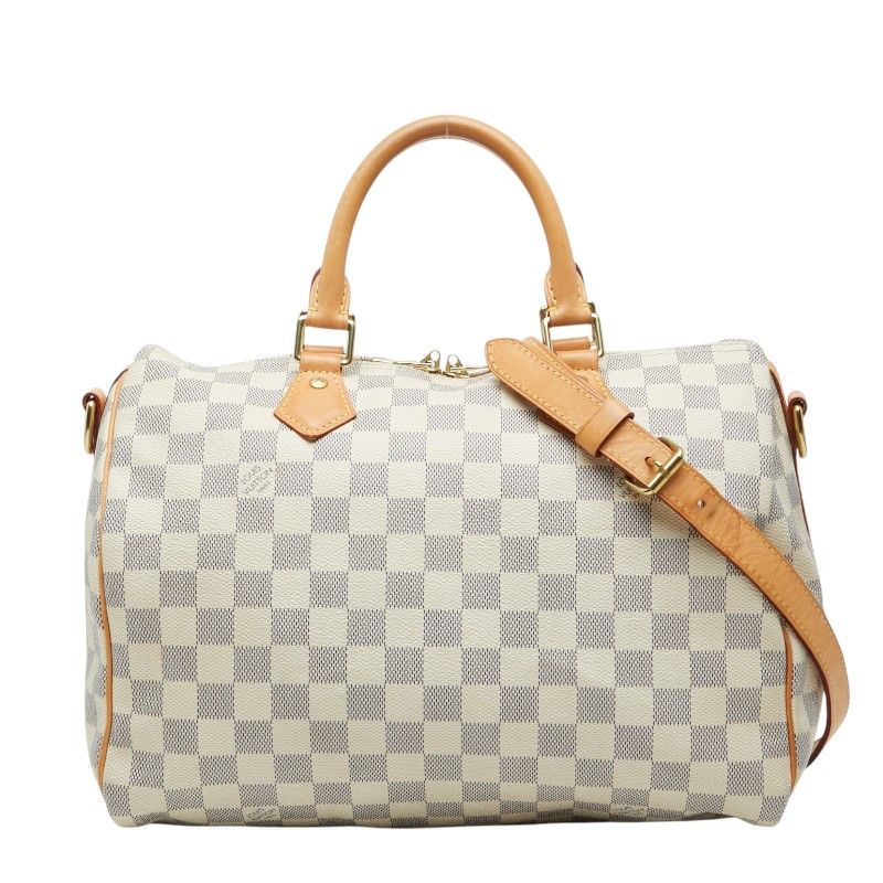 Louis Vuitton Damier Azur Speedy Bandouliere 30 2-Way Shoulder Bag White Leather