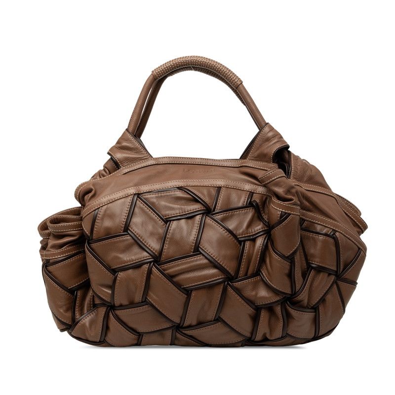 Loewe Anagram Nappa Aire Braided Tote Brown Leather