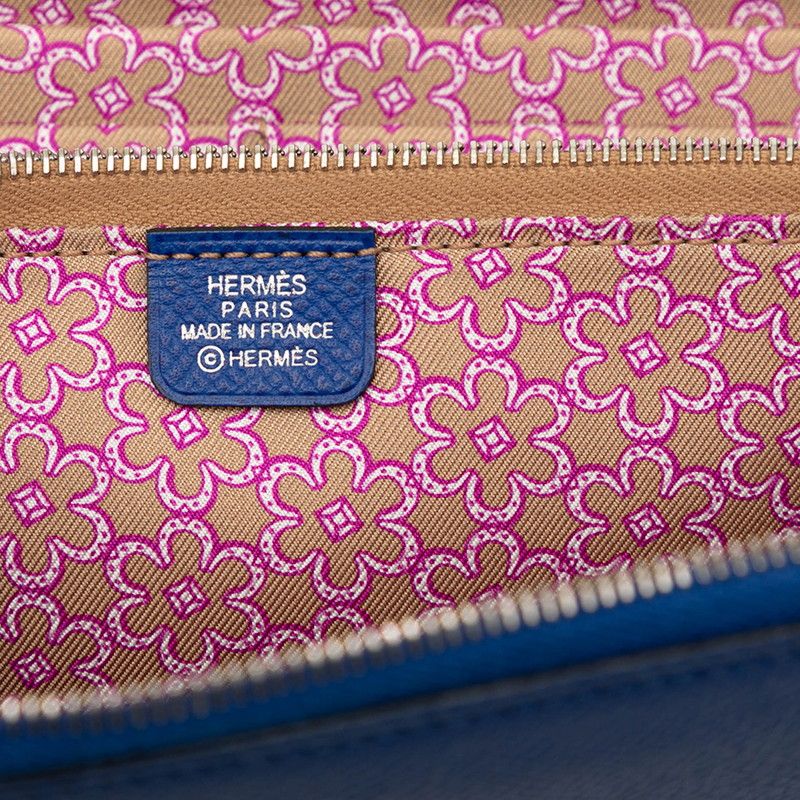 Hermes Azap Long Silk in Zip Around Wallet Blue Veau — view 5