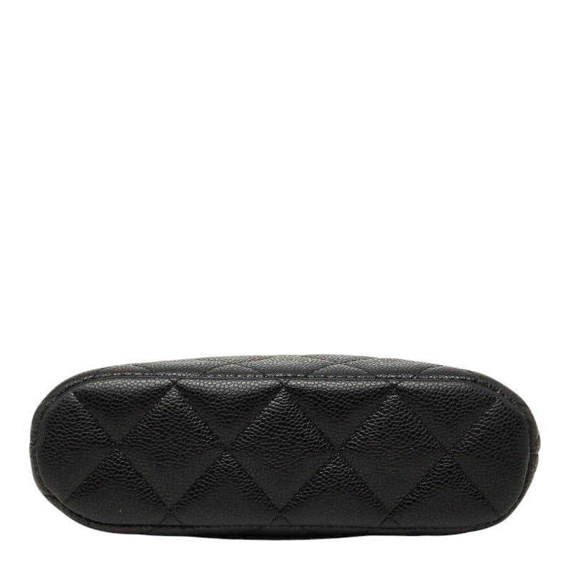 Chanel CC Logo Quilted Classic Chain Shoulder Bag Pochette Black Gold Caviar — view 3