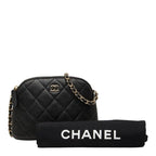 Chanel CC Logo Quilted Classic Chain Shoulder Bag Pochette Black Gold Caviar — view 9