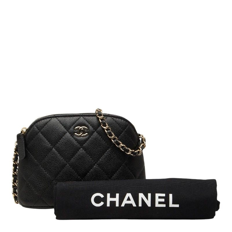 Chanel CC Logo Quilted Classic Chain Shoulder Bag Pochette Black Gold Caviar — view 9