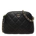 Chanel CC Logo Quilted Classic Chain Shoulder Bag Pochette Black Gold Caviar