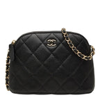 Chanel CC Logo Quilted Classic Chain Shoulder Bag Pochette Black Gold Caviar