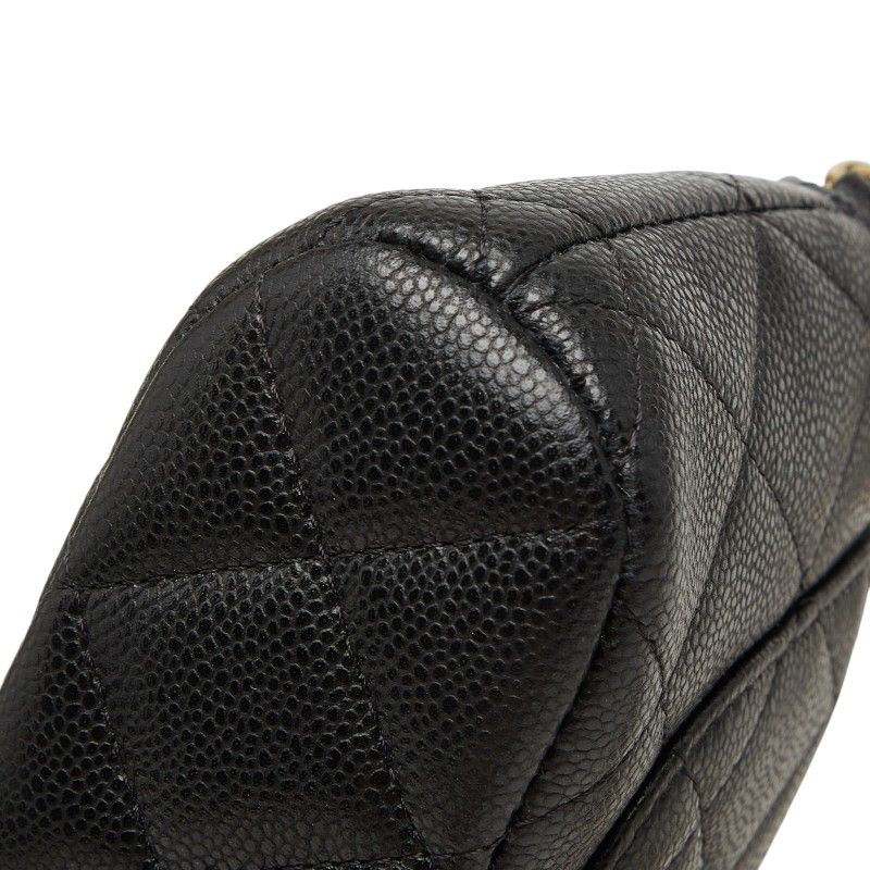 Chanel CC Logo Quilted Classic Chain Shoulder Bag Pochette Black Gold Caviar — view 4