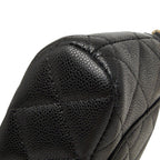 Chanel CC Logo Quilted Classic Chain Shoulder Bag Pochette Black Gold Caviar — view 4