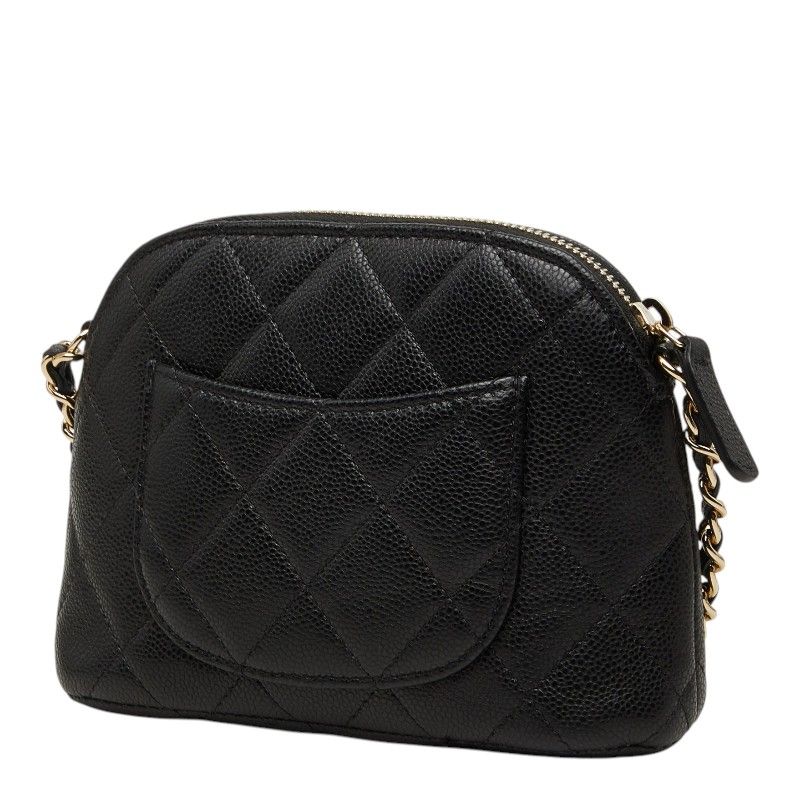 Chanel CC Logo Quilted Classic Chain Shoulder Bag Pochette Black Gold Caviar — view 2