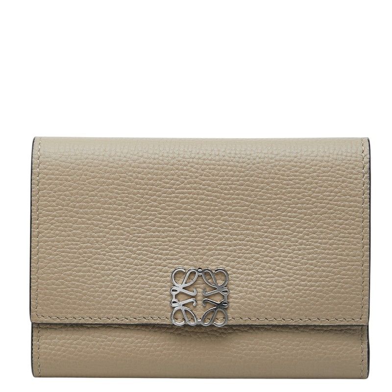 Loewe Anagram Trifold Wallet Beige Leather