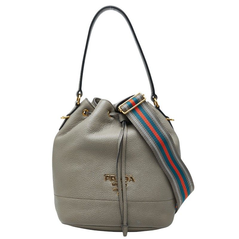 Prada Logo 2-Way Shoulder Bag Gray Leather