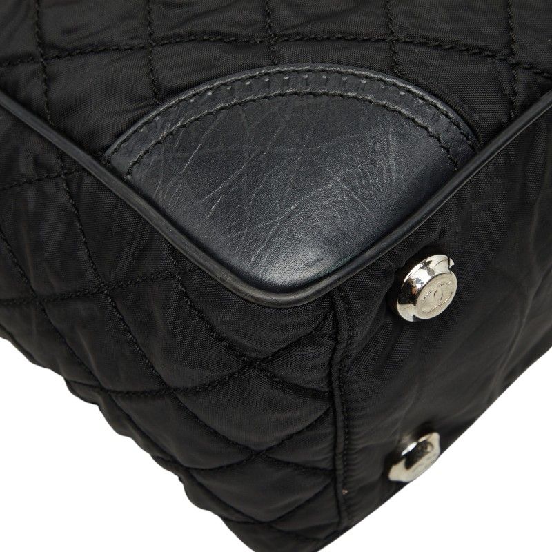 Chanel CC Logo Paris New York Line Tote Shoulder Bag Black Nylon Calf — view 7