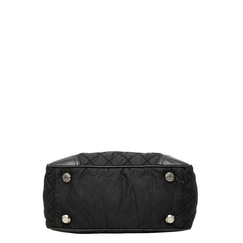 Chanel CC Logo Paris New York Line Tote Shoulder Bag Black Nylon Calf — view 3