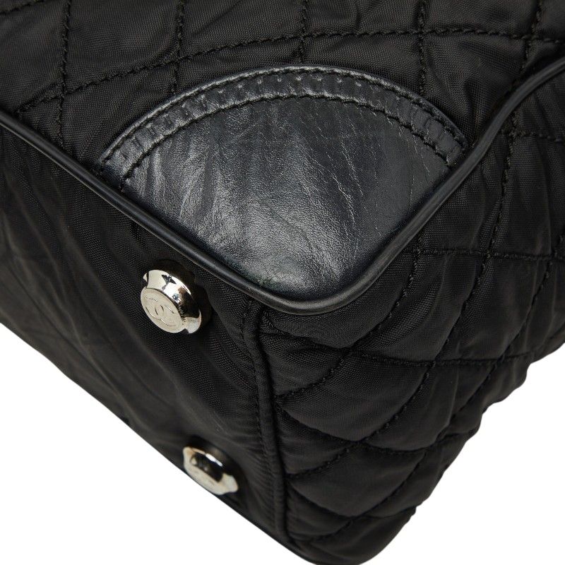 Chanel CC Logo Paris New York Line Tote Shoulder Bag Black Nylon Calf — view 6