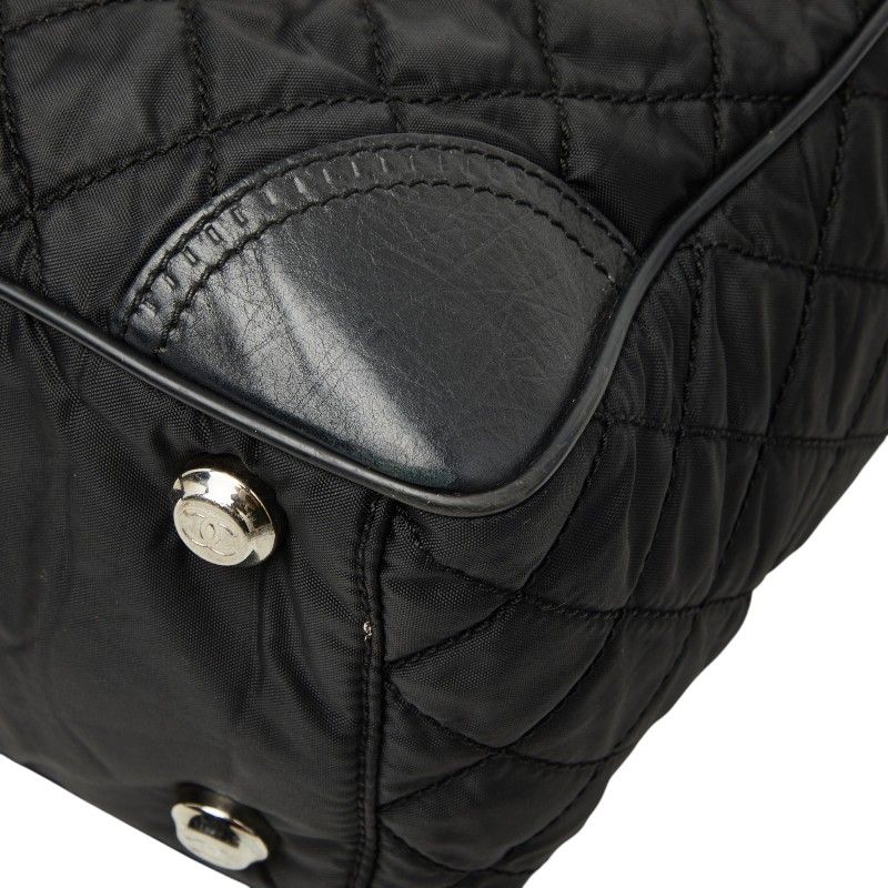 Chanel CC Logo Paris New York Line Tote Shoulder Bag Black Nylon Calf — view 4