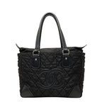 Chanel CC Logo Paris New York Line Tote Shoulder Bag Black Nylon Calf