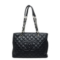 Chanel CC Logo Grand Shopping Tote GST Chain Shoulder Bag Black Caviar Leather