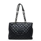 Chanel CC Logo Grand Shopping Tote GST Chain Shoulder Bag Black Caviar Leather