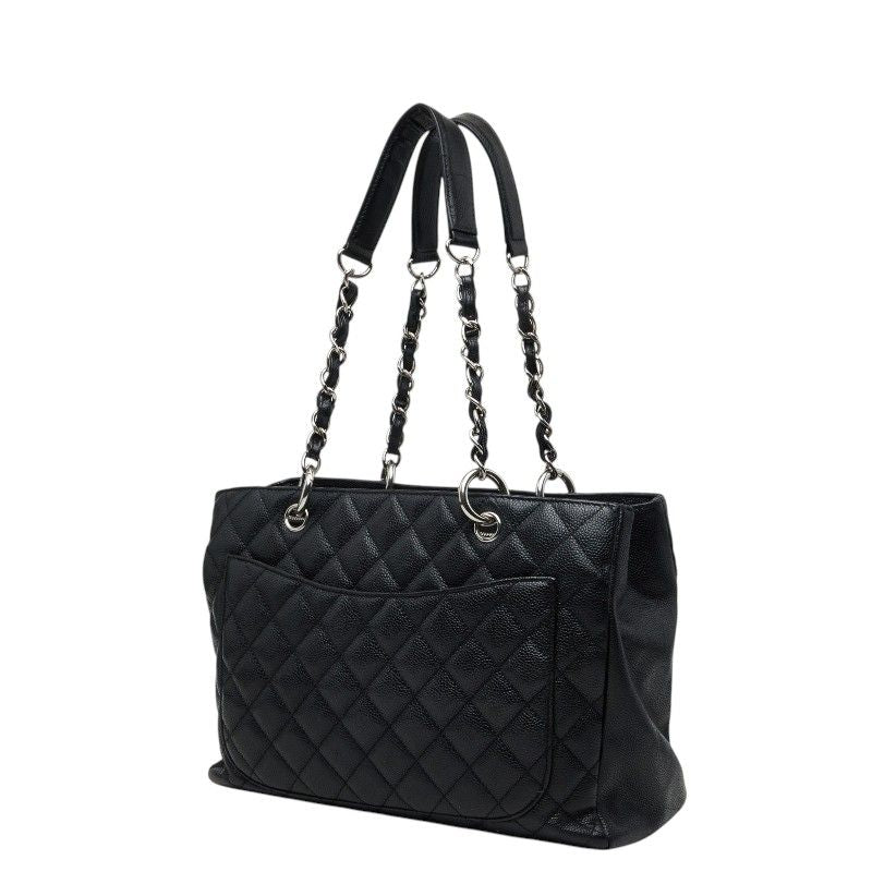 Chanel CC Logo Grand Shopping Tote GST Chain Shoulder Bag Black Caviar Leather — view 2