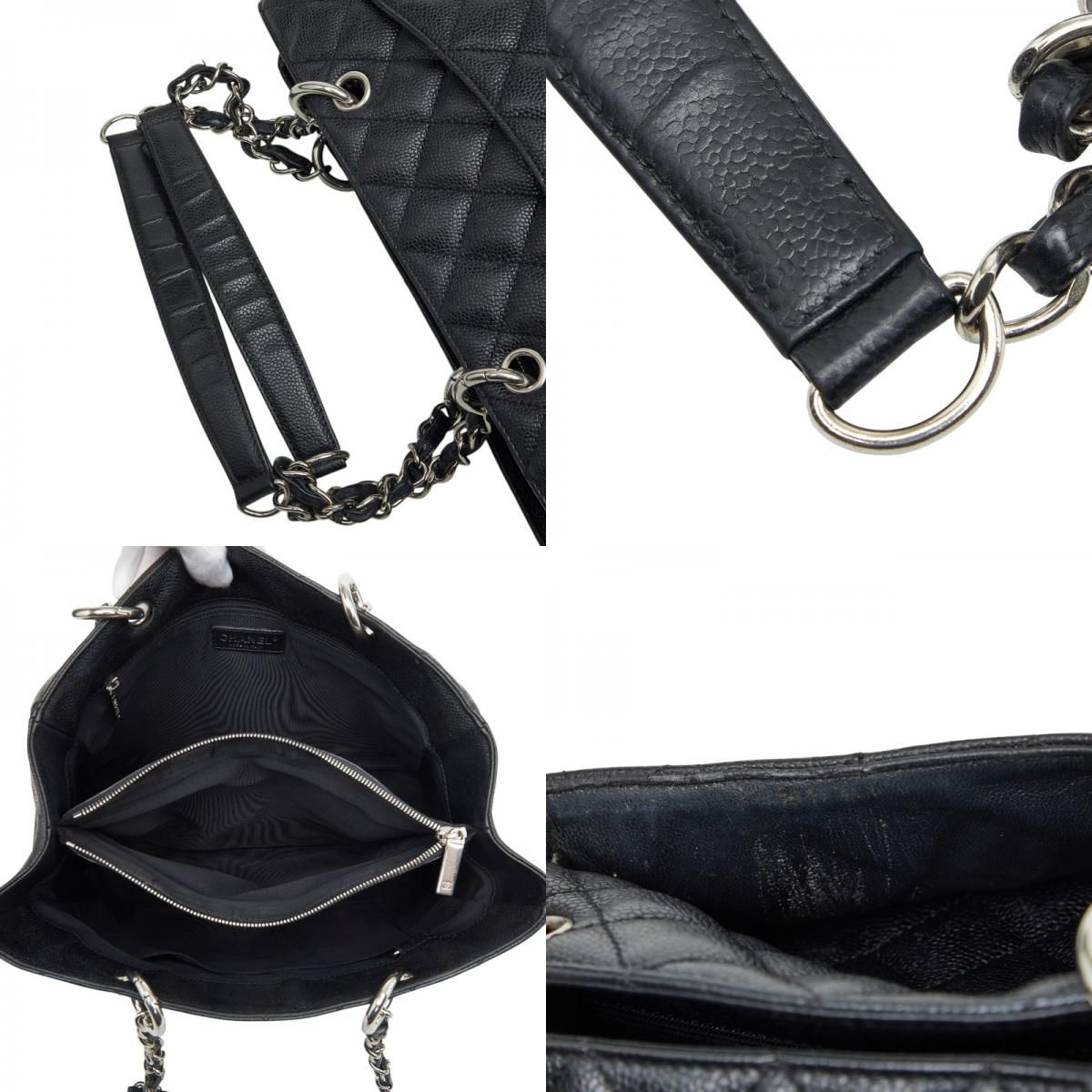 Chanel CC Logo Grand Shopping Tote GST Chain Shoulder Bag Black Caviar Leather — view 9