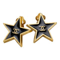 Chanel CC Logo Star Motif Earrings 01 Black Gold Plated