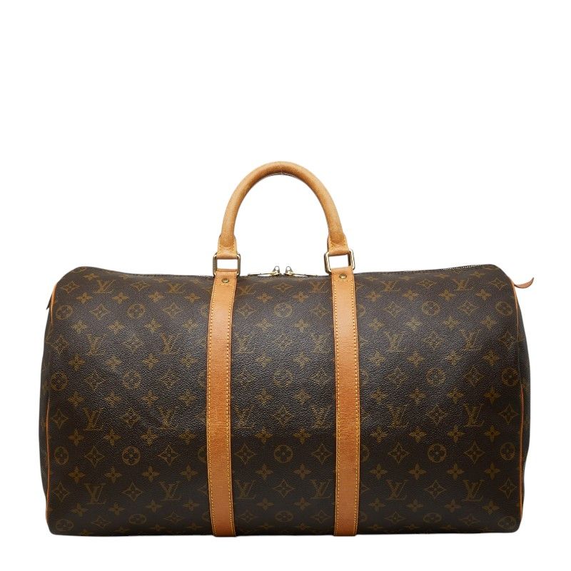 Louis Vuitton Monogram Keepall 50 Boston Bag Brown Leather