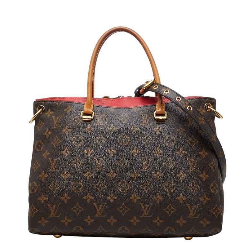 Louis Vuitton Monogram Pallas 2-Way Shoulder Bag Cerise Red Brown Leather