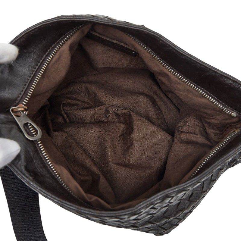 Bottega Veneta Intrecciato Crossbody Shoulder Bag Dark Brown Leather — view 9