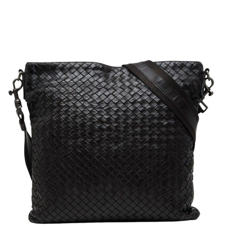Bottega Veneta Intrecciato Crossbody Shoulder Bag Dark Brown Leather