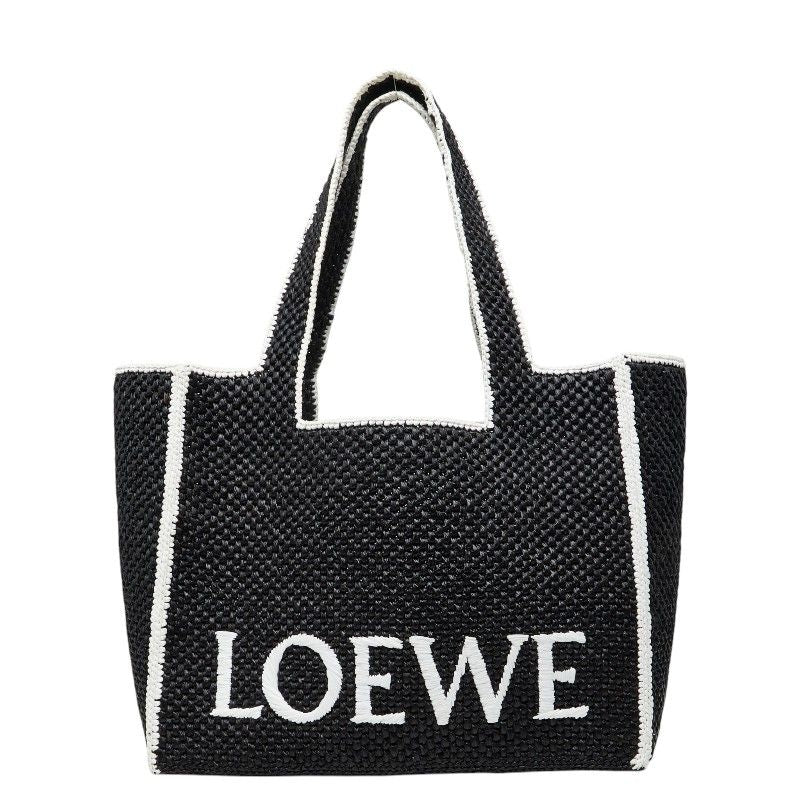 Loewe Font Tote Large Shoulder Bag Black Raffia Calf