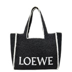 Loewe Font Tote Large Shoulder Bag Black Raffia Calf