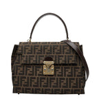 Fendi Zucca 2-Way Shoulder Bag Brown Canvas Leather