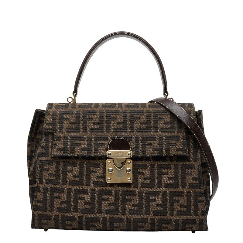 Fendi Zucca 2-Way Shoulder Bag Brown Canvas Leather