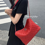 Chanel French Riviera Quilted CC Logo Shoulder Bag Caviar Leather Red Silver — view 3