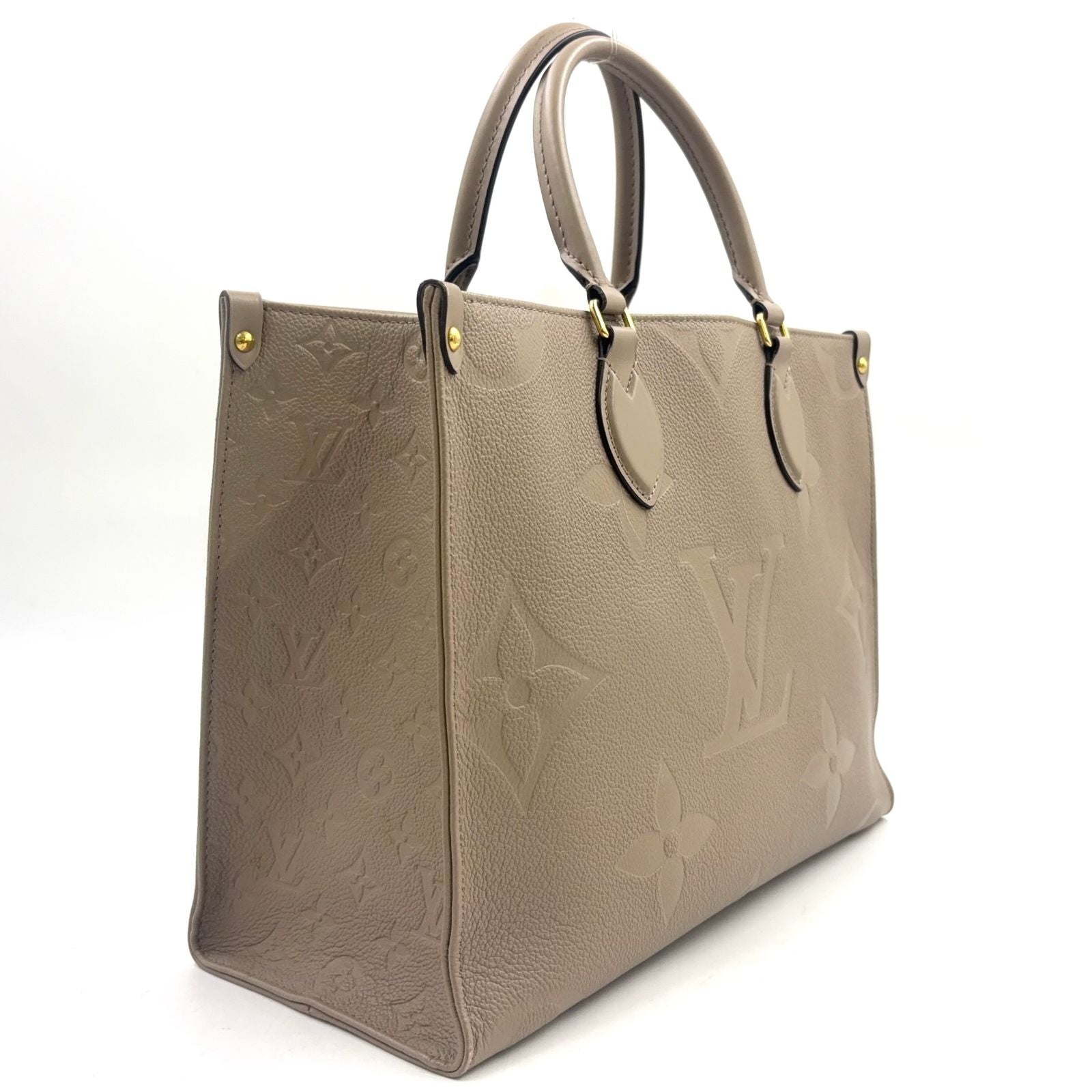 Louis Vuitton On The Go MM 2-Way Gray Leather Beige Tote Gold — view 2