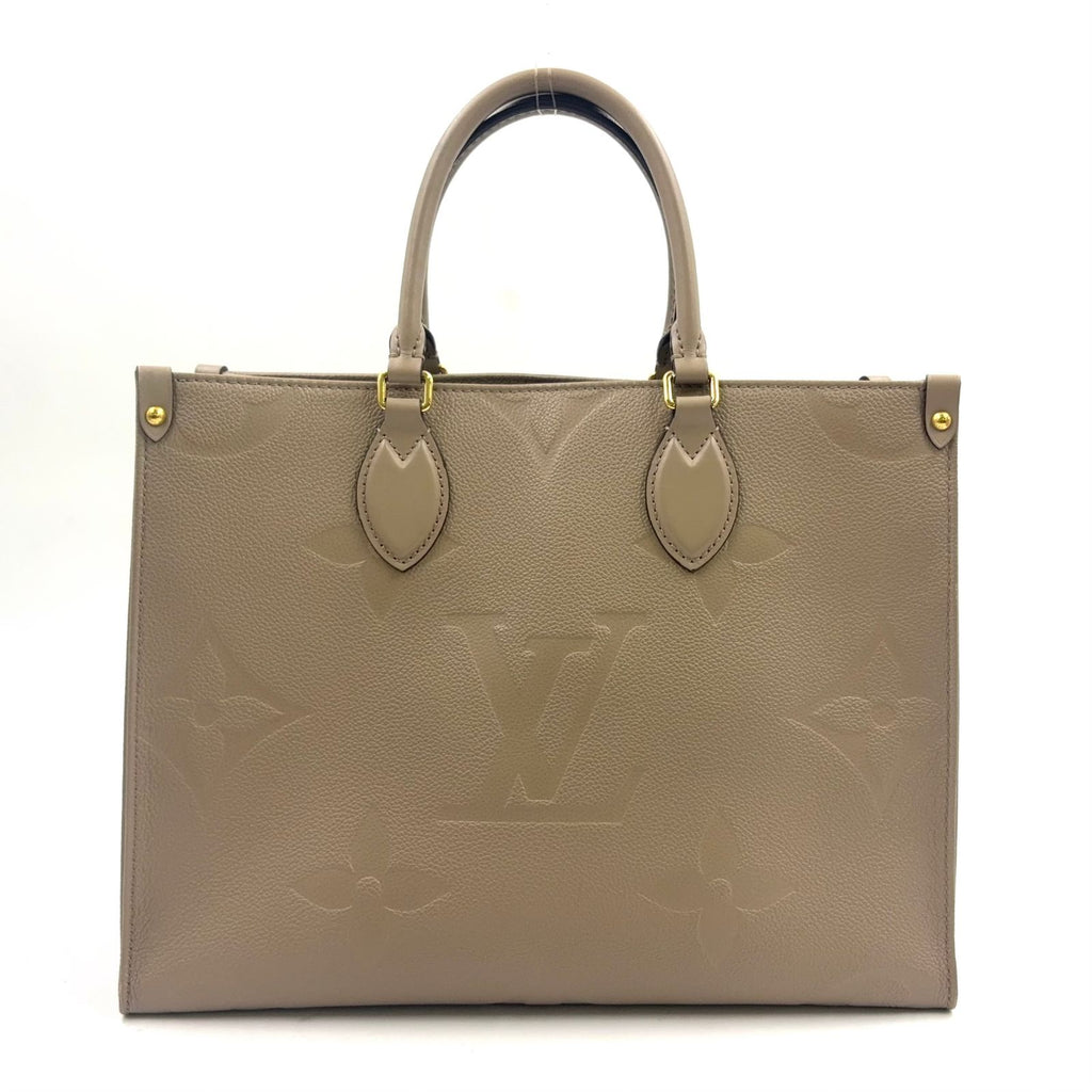 Louis Vuitton On The Go MM 2-Way Gray Leather Beige Tote Gold