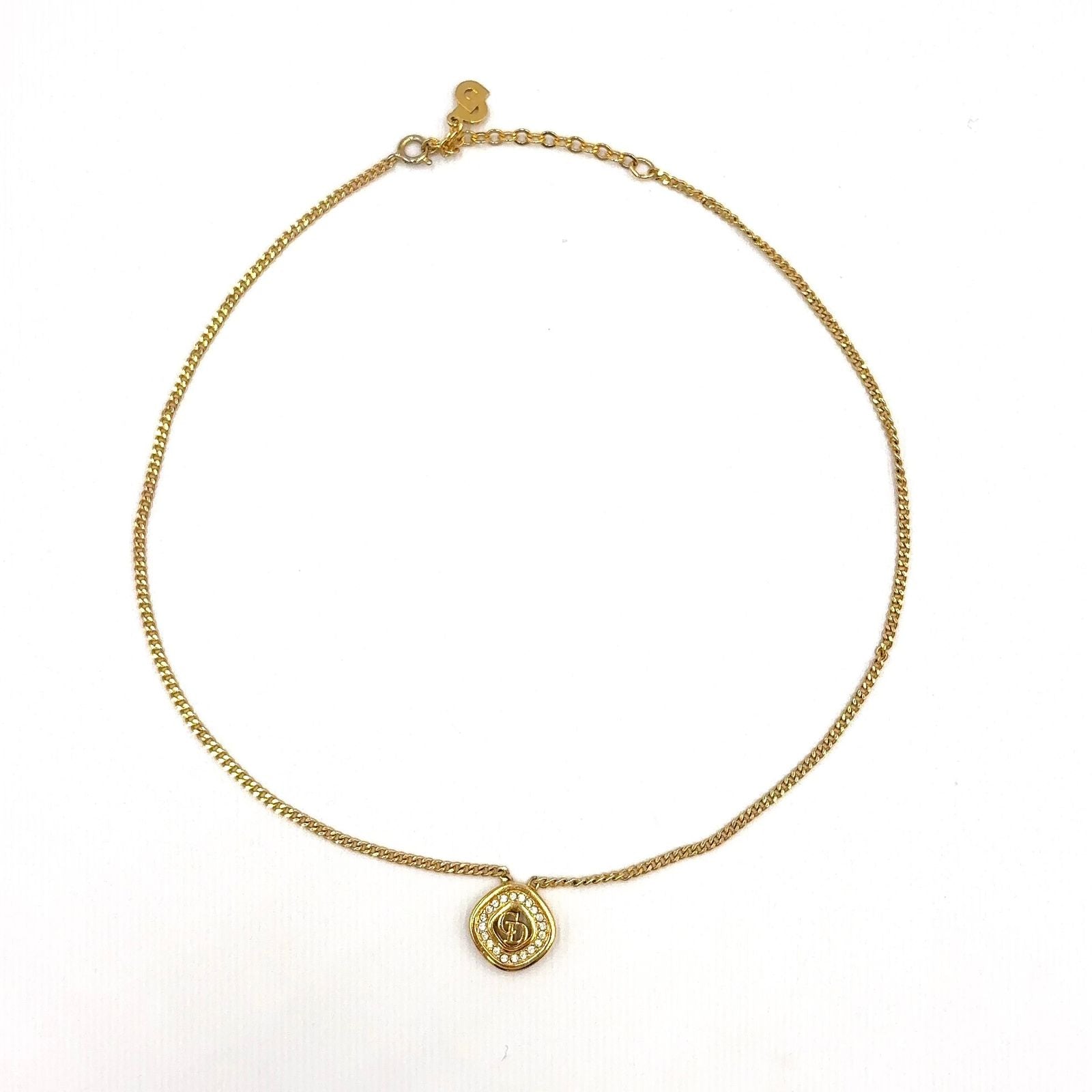 Dior CD Logo Square Rhinestone Color Clear Gold Necklace — view 3